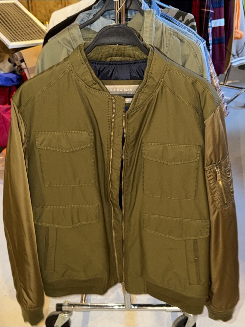 Zara Olive Utility Bomber Jacket